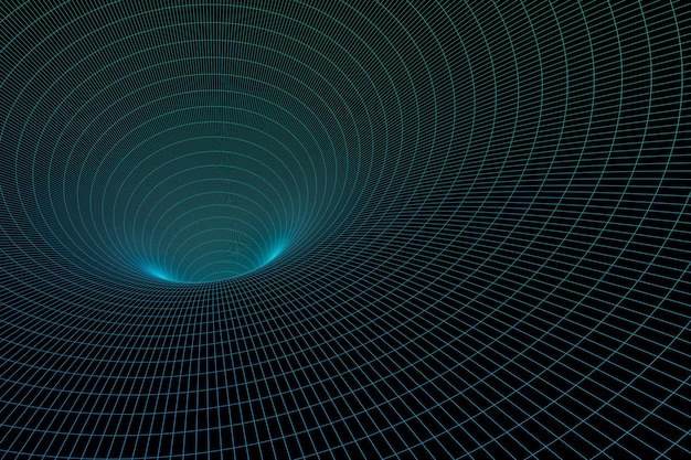 3D-Darstellung eines Portals aus einem Kreis Gehweg Eine Nahaufnahme eines quadratischen dunklen Tunnels