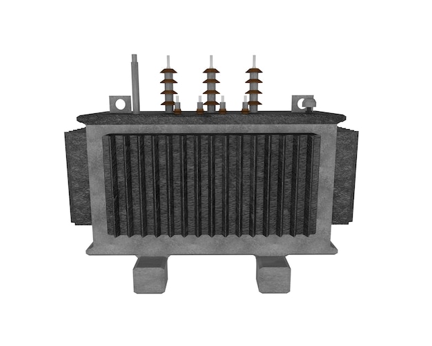 3D-Darstellung eines realistischen elektrischen Transformators, Stromsymbol