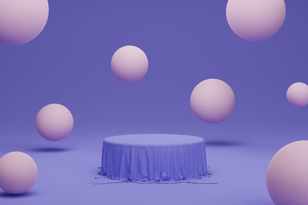 3D-Darstellung eines realistischen, luxuriösen lila Stoffpodiums mit minimalem Produktbühnenhintergrund