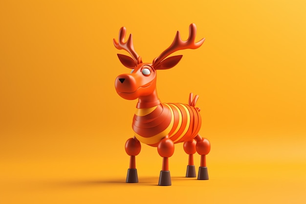 3D-Darstellung eines Rentierspielzeugs auf orangefarbenem Hintergrund