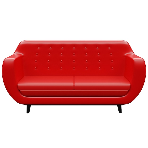 3D-Darstellung eines roten Sofas im Retro-Stil der 60er Jahre auf weißem Hintergrund