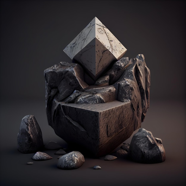 3D-Darstellung eines Steinwürfels in Form einer Pyramide