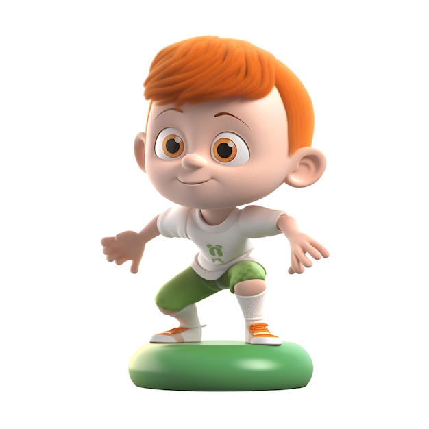 3D-Darstellung eines süßen kleinen Jungen im grünen T-Shirt