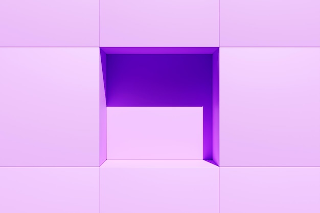 3D-Darstellung leere violette Zelle Einfache geometrische Formen Mosaikhintergrund Wabenkonzept Bienenstock