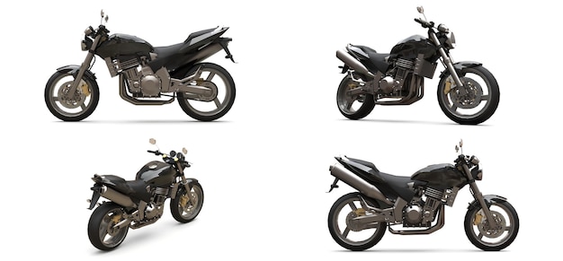 3D-Darstellung. Motorrad auf grauem Hintergrund. 3D-Rendering.