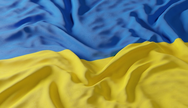 3D-Darstellung Nahaufnahme des wehenden Flaggensymbols der Ukraine