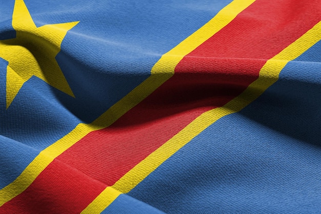 3D-Darstellung Nahaufnahme Flagge der Demokratischen Republik Kongo