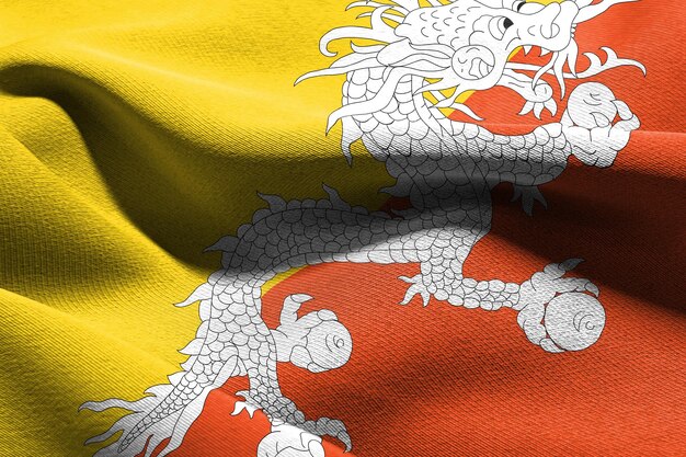 3D-Darstellung Nahaufnahme Flagge von Bhutan