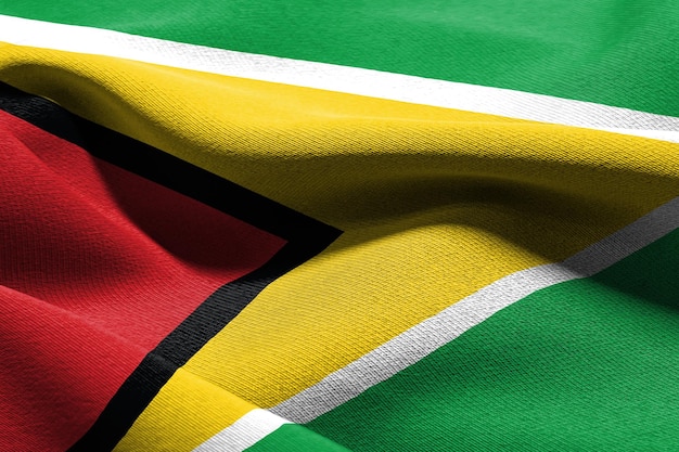 3D-Darstellung Nahaufnahme Flagge von Guyana