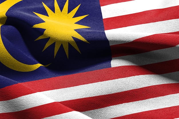 3D-Darstellung Nahaufnahme Flagge von Malaysia