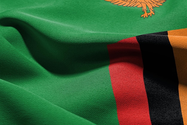 3D-Darstellung Nahaufnahme Flagge von Sambia