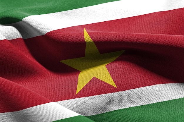 3D-Darstellung Nahaufnahme Flagge von Suriname