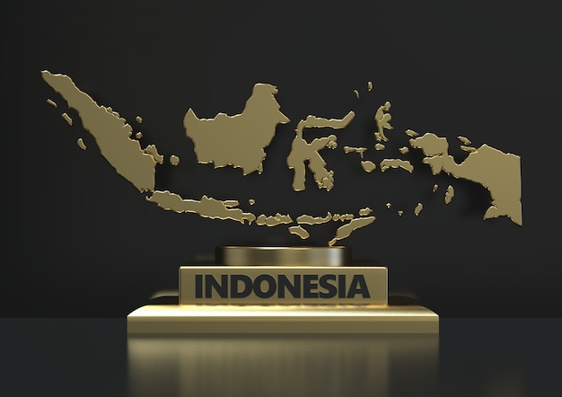 3D-Darstellung Nahaufnahme Indonesische Goldkarte, die isoliert auf dunklem Hintergrund steht