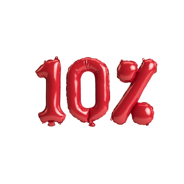 3D-Darstellung Rote Luftballons Form 10 isoliert auf weißem Hintergrund