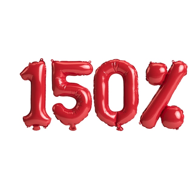 3D-Darstellung Rote Luftballons Form 150 isoliert auf weißem Hintergrund