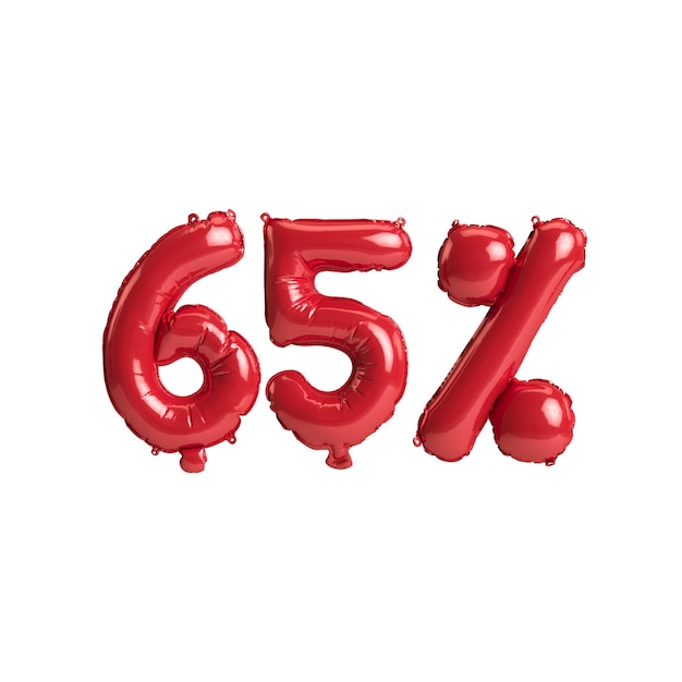 3D-Darstellung Rote Luftballons Form 65 isoliert auf weißem Hintergrund