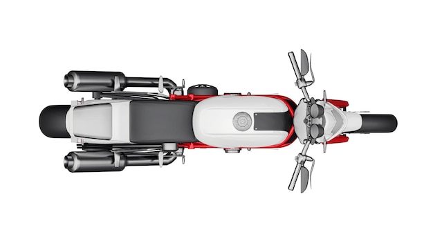 3D-Darstellung. Rotes urbanes Sportmotorrad auf weißem Hintergrund. 3D-Rendering.