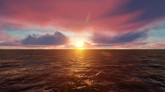 3D-Darstellung Sea Vanilla Wolken Wellen Sonnenuntergang 3D-Rendering