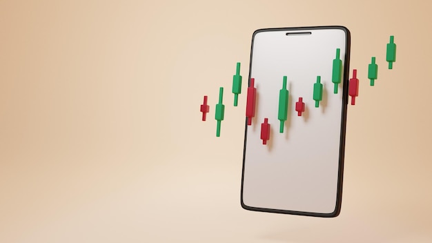 3D-Darstellung Statistiken Finanzdiagramme Diagramme Analyse Optimierung Aktienmarkt zur Investition von Geschäftswebsite-Entwicklungskonzept mit einer 3D-Rendering-Illustration für Mobiltelefone