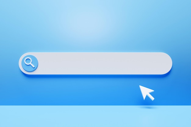 3D-Darstellung Suchleiste für ui Layout-Design für Apps und Website Suchadressensymbol und Cursor auf blauem Hintergrund
