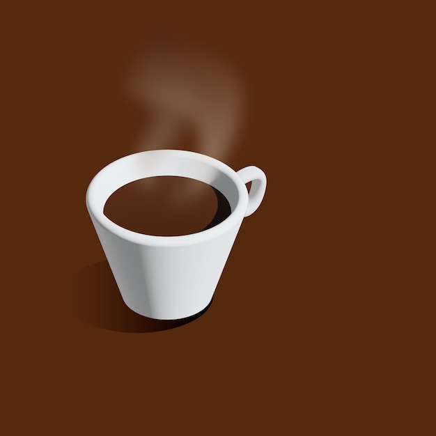 3D-Darstellung Tasse Kaffee brauner Farbhintergrund