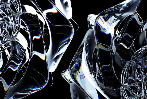3D-Darstellung von abstrakter Kunst eines Teils des surrealen Eisglases gefrorene Rosenblume oder Rad-Mandala-Symbol