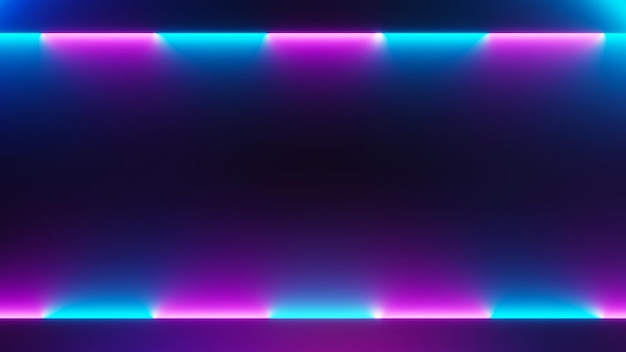 3D-Darstellung von beleuchtetem Neon und Licht, das in dunkler Szene leuchtet Geschwindigkeitslicht bewegte Linien Abstrakter einfacher bunter Neonhintergrund