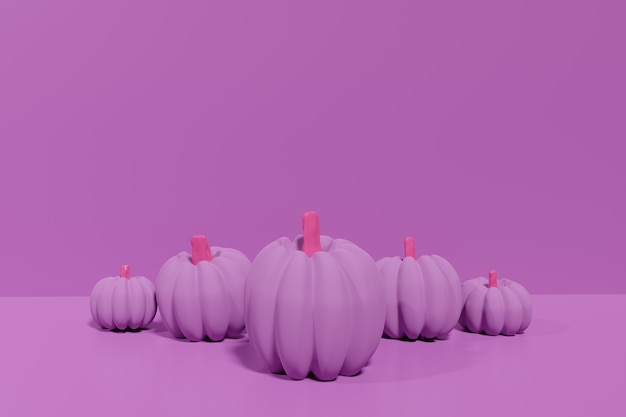 3D-Darstellung von Dahlie rosafarbenen Kürbissen auf rosa Hintergrund für Halloween