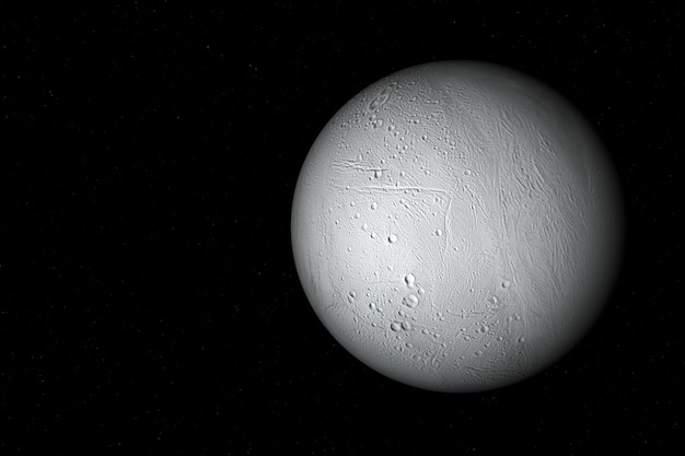 3D-Darstellung von Enceladus, einem der Monde von Saturn, dem sechsten Planeten von der Sonne