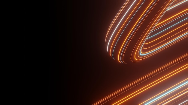 3D-Darstellung von Flash-Neon und Licht, die auf dunklen Szenenlicht-Bewegungslinien des Technologie-Internets leuchten
