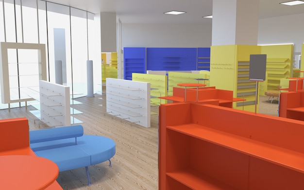3D-Darstellung von Geschäftsräumen Ladeninnenraumvisualisierung