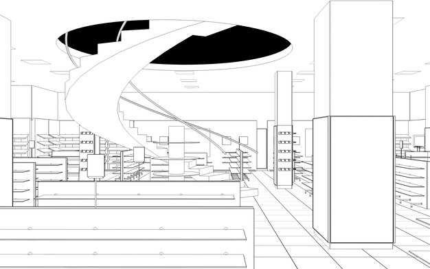 3D-Darstellung von Geschäftsräumen Ladeninnenraumvisualisierung