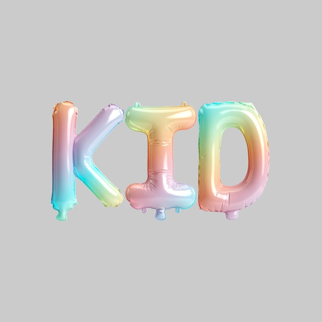 3D-Darstellung von Kinderbrief-Regenbogenballons für Kinderläden, die auf grauem Hintergrund isoliert sind