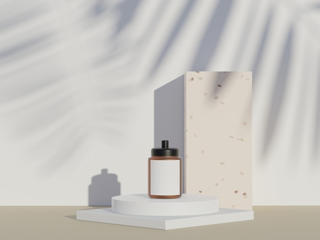 3D-Darstellung von leeren Kosmetik-Hautpflegeprodukten oder Verpackungen für Mock-up. Terrazzo-Design. Schönheitsseife und Spa-Konzept. Lotion Öl Feuchtigkeit für die Gesundheit der Haut. Premium- und Luxusdesign für das Branding.