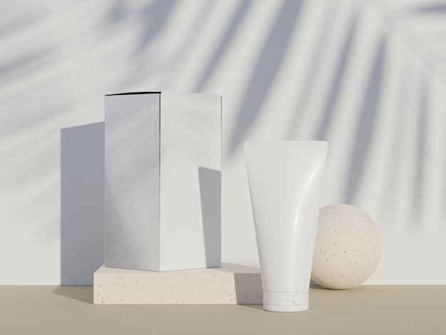 3D-Darstellung von leeren Kosmetik-Hautpflegeprodukten oder Verpackungen für Mock-up. Terrazzo-Design. Schönheitsseife und Spa-Konzept. Lotion Öl Feuchtigkeit für die Gesundheit der Haut. Premium- und Luxusdesign für das Branding.