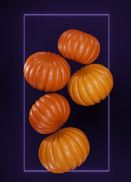 3D-Darstellung von Low-Poly-Kürbis vor violettem Hintergrund mit leerem Platz für Text