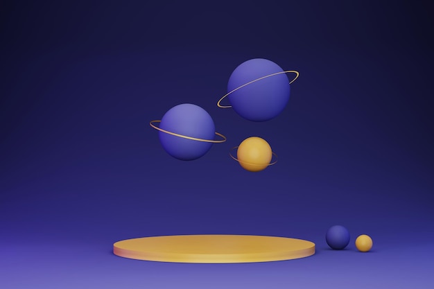 3D-Darstellung von mehrfarbigen geometrischen Formen mit Podium