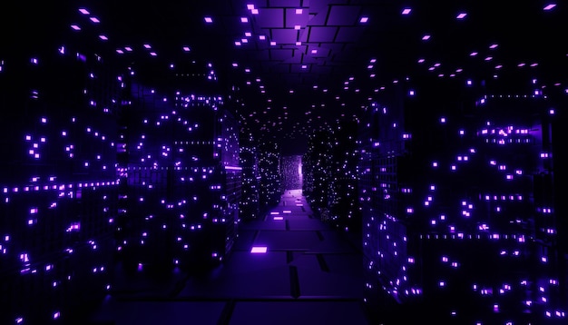 3D-Darstellung von Neon und Licht, die in dunkler Szene leuchten Cyber-Punk-Nachtstadtkonzept Nachtleben-Technologienetzwerk für 5g Jenseits der Generation und der futuristischen Szene Sci-Fi-Musterthema