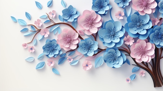 3D-Darstellung von Papierblumen auf weißem Hintergrund