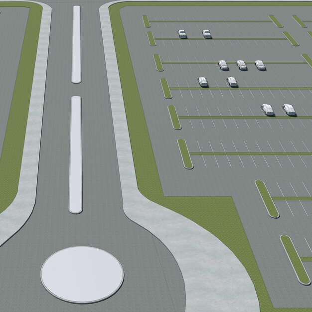 3D-Darstellung von Parkplatz und Carport