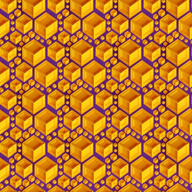 3D-Darstellung von Reihen gelber WürfelSet von Quadraten auf einfarbigem Hintergrundmuster Geometriehintergrund
