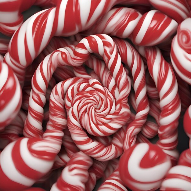 3D-Darstellung von roten und weißen Zuckerstangen in Spiralform