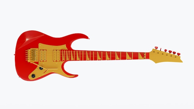 3D-Darstellung von roter und goldener E-Gitarre isoliert auf weißem Hintergrund