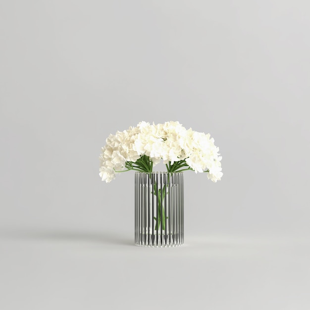 3D-Darstellung von schönen Blumen in romantischer Vase isoliert auf weißem Hintergrund
