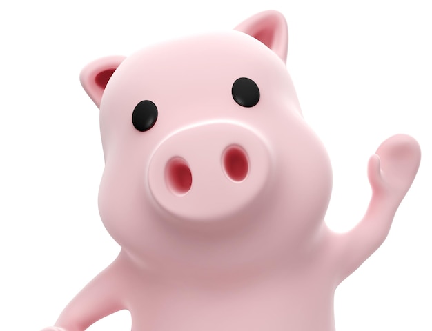 3D-Darstellung von Schwein, das sich auf weißem Hintergrund verabschiedet