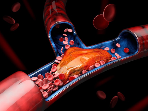 3D-Darstellung von tiefer Venenthrombose oder Blutgerinnseln. Embolie.