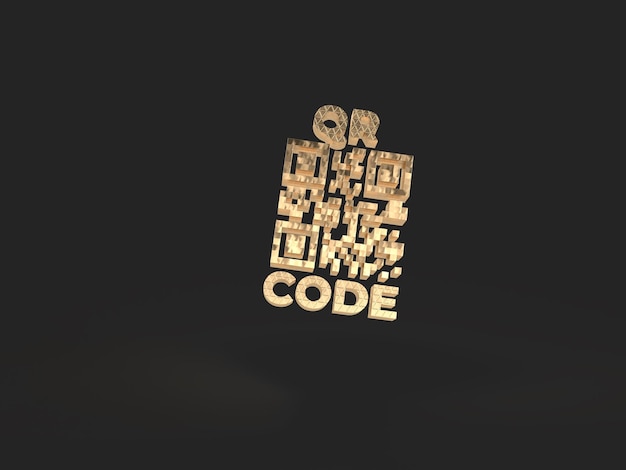 3D-Darstellung von volumetrischem QR-Code und einer Inschrift aus Gold auf schwarzem Hintergrund Cybersicherheit