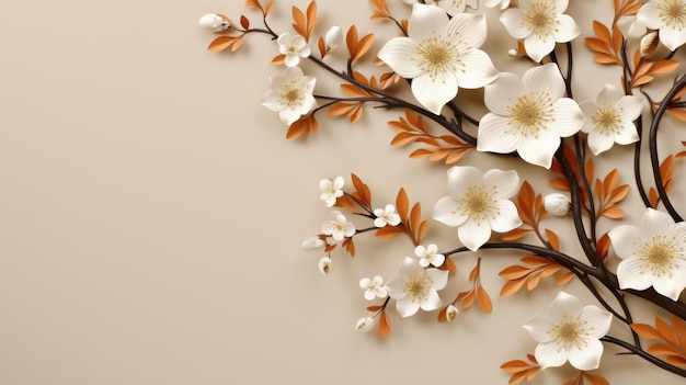 3D-Darstellung von weißen Blumen auf beigem Hintergrund