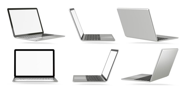 Foto 3d-darstellungs-rendering-objekt. laptop-computer silber und schwarz mit leerem bildschirm isolierten weißen hintergrund. beschneidungspfadbild.