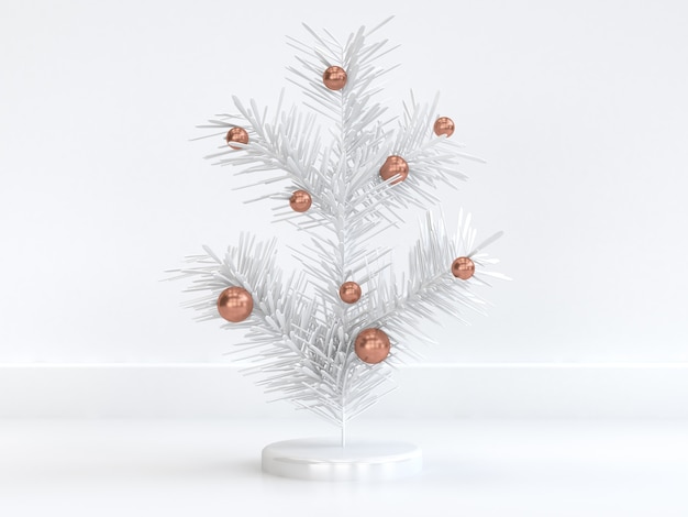 3d, das abstrakten minimalen weißen weihnachtsbaum mit kupfernem bereichweihnachtsfeiertagswinter des neuen jahres überträgt